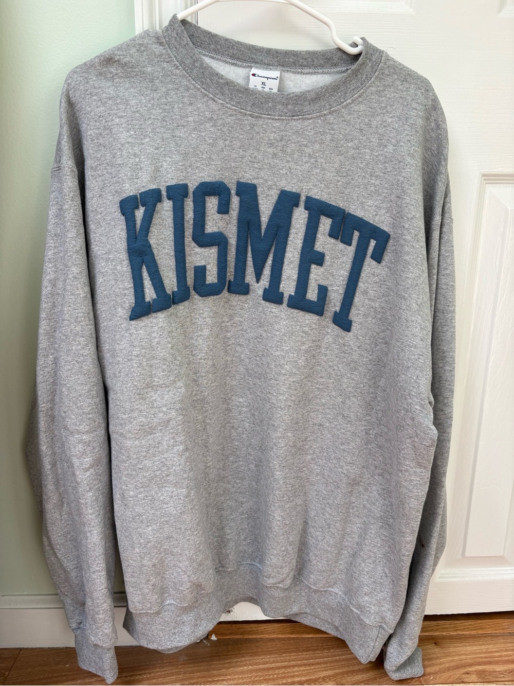 Champion Gray Crewneck Sweatshirt with Blue Appliqué